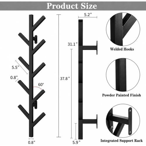 Vlush Wall Mounted Metal Coat Rack with 9 Hooks Modern Minimalist & Upright Coat Rack for Hanging Clothes, Hats, Hanging Bags and Scarves Entrance Wall Iron Coat Racks (Black)❗MAY HAVE MISSING PIECES