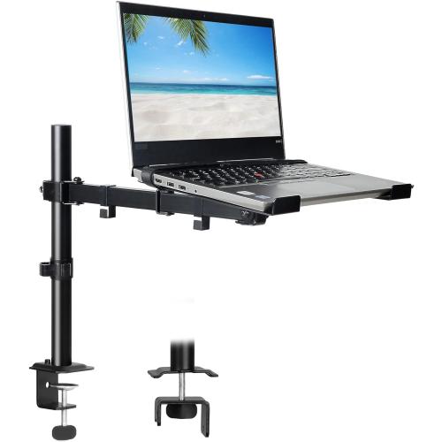 Laptop Desk Mount, Single Laptop Stand Arm with Vented Tray for 17 inch Notebook or 14”-32” Monitor, Holds up to 17.6 lbs, Fully Adjustable, Clamp/Grommet Mounting, VESA 75/100mm
