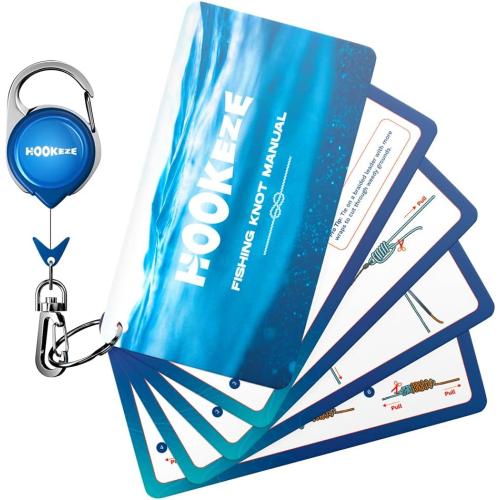 HOOK-EZE Fishing Knot Tying Cards, Waterproof Pocket Guide to 12 Essential Knots with Zinger Retractor, Fishing Gifts Gear Accessories for Men & Cool Gadgets Stuff Suppliers Tool for Beginner