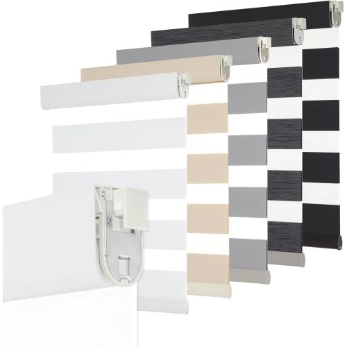 Persilux No Drill No Tool Custom Size Zebra Blind Dual Layer Privacy for Day and Night Window Blinds Light Filtering Cordless Windows Shades for Windows,Easy to Install Thermal Insulated Blinds,White