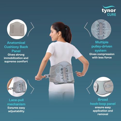 TYNOR Spl 40-52 Lumbar Decompression Back Brace, Lumbosacral Belt with Semi Rigid Back Panel and Dual Pulley Lace pull System for Sciatica, Spinal Stenosis, Herniated Disc, Back pain (Universal-Grey)