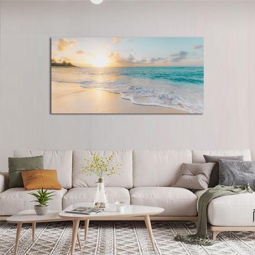 Ocean Wall Art Pictures for Living Room Beach Canvas Wall Art Decor for Bedroom Gold Sunset Canvas Painting for Wall Coastal Theme Art Print for Bathroom Home Office Decoration Ready to Hang(20*40,