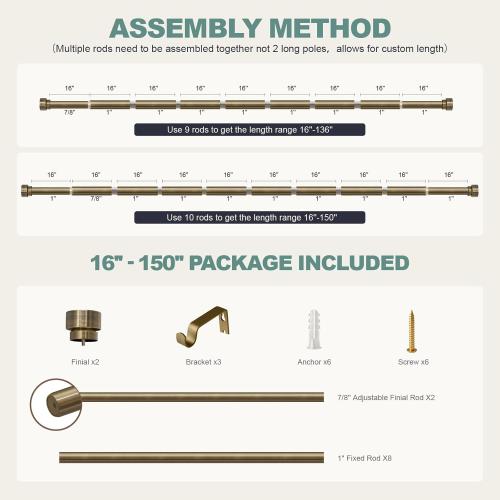 Antique Bronze Curtain Rods for Windows 72 to 144 Inches Adjustable Length Heavy Duty 1 Diameter Window Curtain Rod with Solid Metal Finials for Outdoor Farmhouse Bedroom Kitchen Living Room