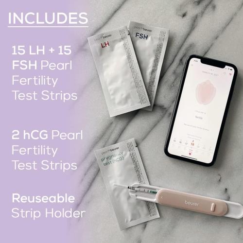 Beurer Ovulation Test Strips and Pregnancy Test Kit | Ovulation Predictor Kit with 15 FSH and 15 LH Strips | Fertility Test Connects to Pearl Fertility App for Natural Family Planning, OT80