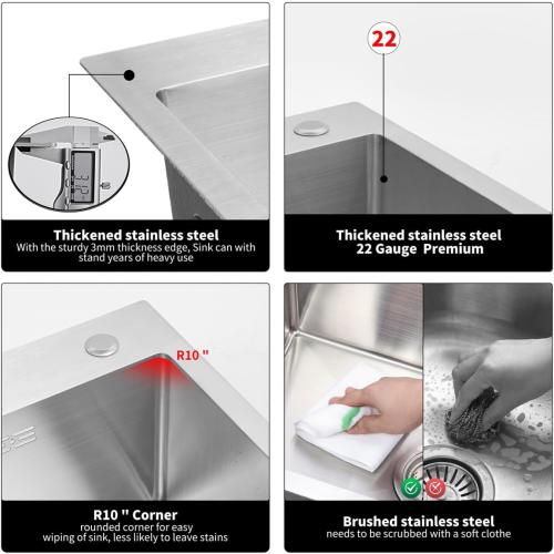 30 inch Kitchen Sink Drop in Stainless Steel Top Mount Sink with Brushed Finish, Single Bowl Workstation Sink with Basket Strainer and Kitchen Sink Caddy Organizer 29.5D x17.7W x 8.3H