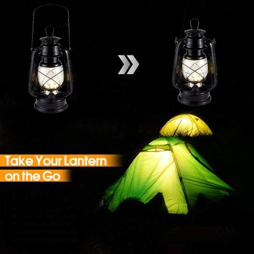 Black Vintage LED Hurricane Lantern, Warm White Battery Operated, Antique Metal Hanging With Dimmer Switch, 15 LEDs, 150 Lumen for Indoor or Outdoor Usage (Black)