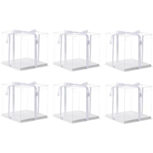 XININSUN 14x14x12inch clear cake box with ribbon,12inch14inch tall cake boxes for tiered cakes,layer cake carrier,disposable cake containers for wedding birthday party and gift display-White