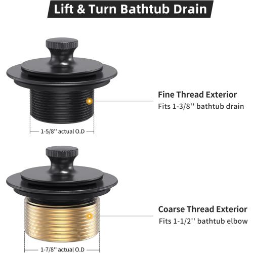 Citymoor Matte Black Tub Drain and Overflow Kit, Bath Tub Drain Stopper Set