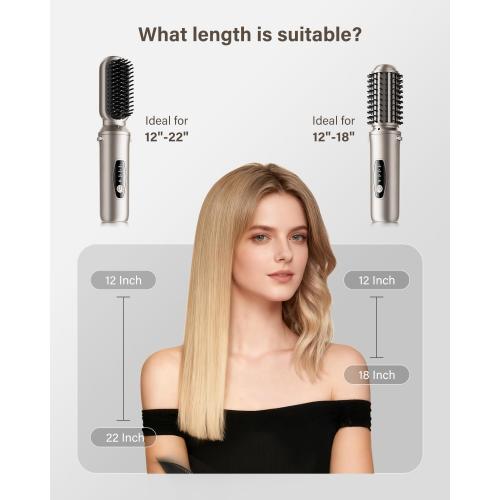 Cordless Hair Straightener Brush, 2 in 1 Curling & Straightening Brush with 200 Million Negative Ions, Mini Travel Hot Straightener Comb for Women, Fast Heating & Dual Voltage