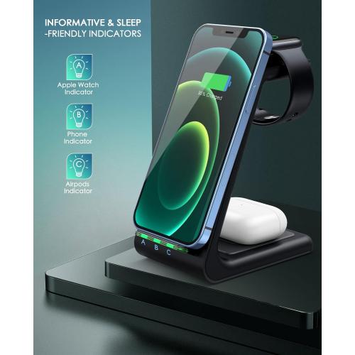 3 in 1 Wireless Charging Station, 2026 Upgraded Fast Desk Charger Station for iPhone 17 16 15 14 13 12 Pro Max Plus, Charger Stand for Apple Watch 10 9 8 7 6 5 4 3 2 SE, Airpods 4 3 2 Pro(Black)