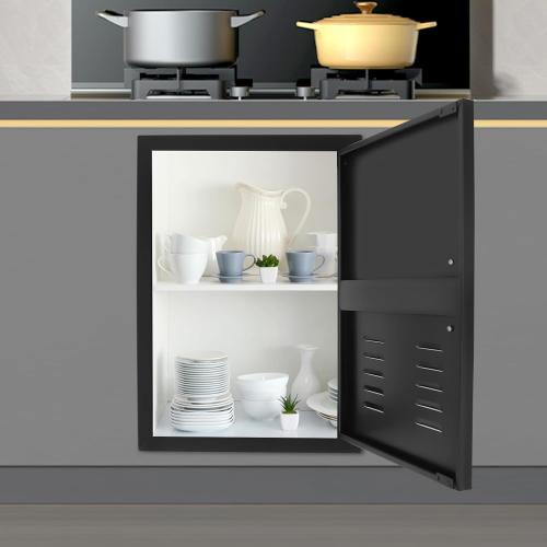 BBQ Access Door Black with Air Vents, 16.93*24.02in Kitchen Access Doors, Flush Mount Single Vertical Door with Handle for Outdoor Kitchen Commercial BBQ Island(Black, 16.93*24.02in with Air Vents)