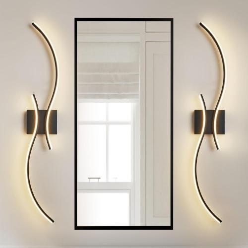 Modern LED Wall Sconce, 39 2-Light Matte Black Wall Light Fixture for Living Room, Bathroom, Hallway, 3000K/4000K/5000K with Memory Function
