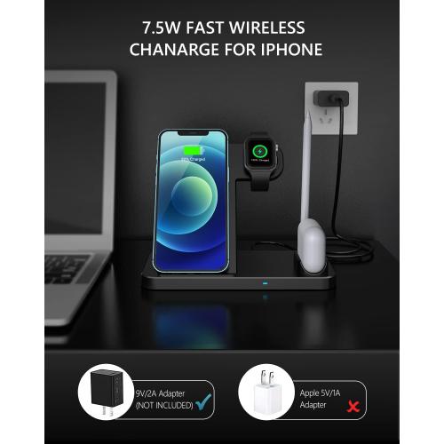 Wireless Charger, 4 in 1 Fast Wireless Charging Station Compatible with Apple Watch Airpods Pro iPhone 12/12 Pro/11/11 Pro/8/X, Wireless Charging Stand Compatible with Samsung