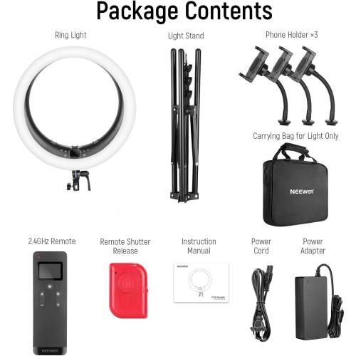 NEEWER Ring Light RP19H 19 Inch with Tripod Stand 3 Phone Holders Compatible with iPhone, Upgraded 2.4G Touch Control Ringlight for Video Recording Streaming Home Office Zoom Selfie Makeup Lighting