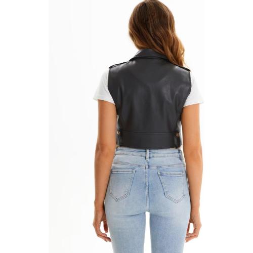 Faux Leather Vest For Women Small Zipper Cropped Sleeveless Biker Moto Slim PU Motorcycle Waistcoat