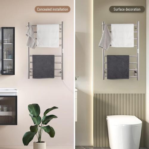 Wall Mounted Towel Warmer 8 Bars with Plug-in and Hardwired Options 3 Working Modes Brushed Stainless Steel 21” W 34” H