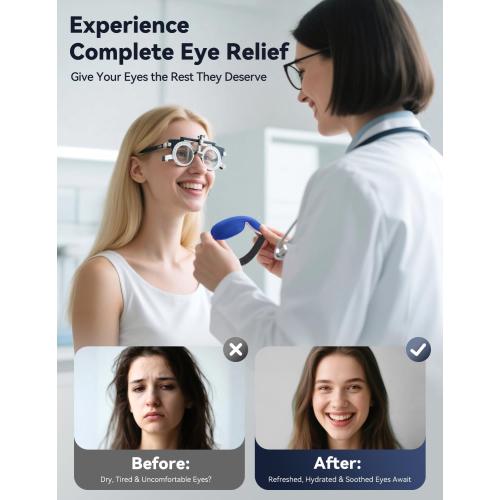 Heated Eye Mask - Microwave Hot/Warm Compress for Dry Eyes, Stye, Chalazion, Blepharitis & MGD Relief, Reusable Moist Heat Therapy Pad, Washable Cover, Ergonomic Fit, Adjustable Strap, Comfort Blue