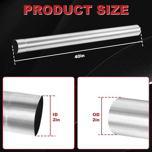 LCGP 2 Custom Mandrel Straight Exhaust Pipe, 40 Long, Made of High Quality Stainless Steel Fit 2 Inch Exhaust Pipe
