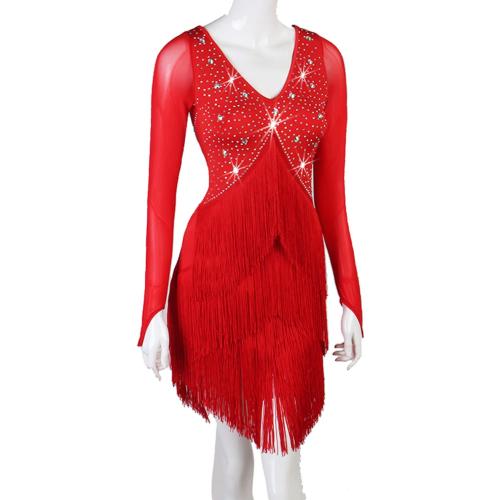 Size M-L..Women's Tassel Latin Dance Performance Dresses Cha Cha Tango Practice Costumes Ballroom Dancewear Skirt for Rumba