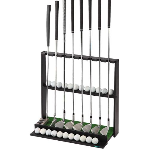 Wooden Golf Putter Stand with Ball Storage - Holds 8 Clubs & 22 Golf Balls, Space-Saving Golf Club Holder for Indoor/Home/Office/Simulator/Driving Range - Golf Accessories & Training Aid