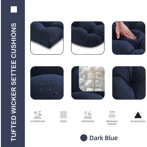Outdoor Chair Cushions 22x22x4 Inch Set of 2, Dark Blue | Tufted Seat Pads with Ties for Patio Furniture Wicker Chairs Dining Chair, Waterproof Fade Resistant, Indoor Outside Use
