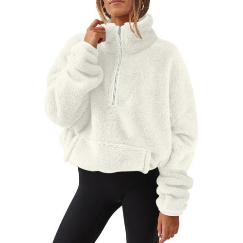 Fleece Pullover Women Winter Warm Comfort Sherpa Half Zip Pullover Fuzzy Quarter Zip Oversized Sweatshirt Thermal Top XL