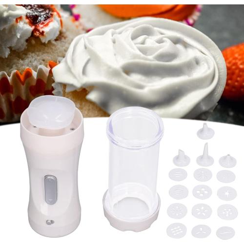 Electric Press, Making Kit Transparent Electric Decorating Tool with 12 and 4 Decorating Nozzles, for DIY Cake Decorating