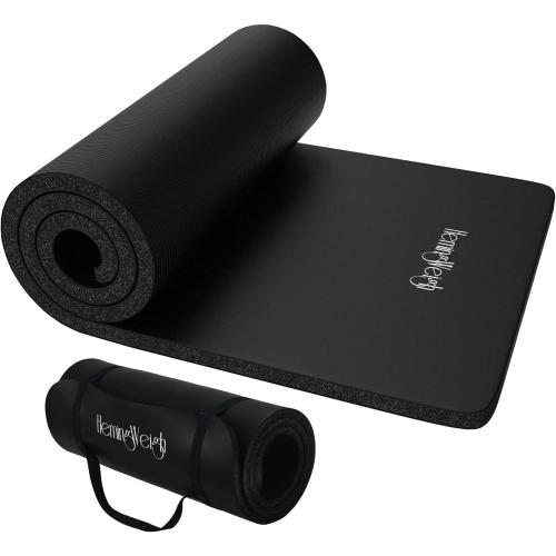 Size Large Color Black HemingWeigh 1 Inch Extra Thick Non Slip Yoga Mat - Exercise Mats for Home Workouts, Black