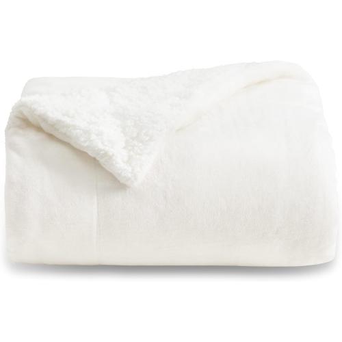 Bedsure GentleSoft Sherpa Fleece Throw Blanket for Couch - Thick and Warm Throw for Women and Men, Soft Fuzzy Plush Blanket for Winter, Non-Heated, White, Large