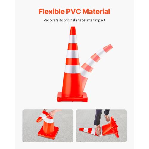 VEVOR Safety Cones, 6 x 36 Traffic Cones, PVC Orange Construction Cones, Reflective Collars Traffic Cones with Weighted Base Used for Traffic Control, Driveway Road Parking and School Improvement