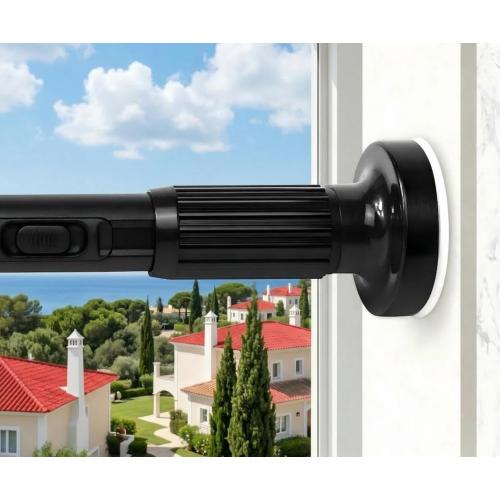 Tension Curtain Rods 51-86 Inch(5-7.17Ft),Shower Curtain Rods No Drilling,Heavy Duty tension rod for Bathroom Windows Room Divider Outdoor Patio,Easy Install,Never Rust,Diameter 1.26 In-Black