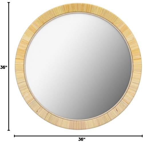 Natural Rattan Skin Wrapped Large Round Mirror - 36 inch, Nautical, Coastal, Natural Style