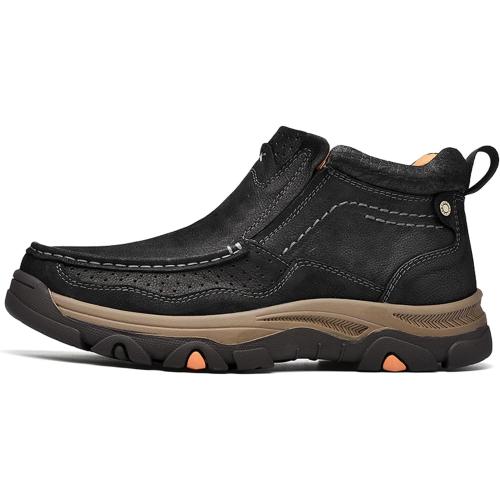 Size 12 Mens Slip On Casual Loafers Classic Outdoor Leather Walking Hiking Shoes Comfortable for Work Office Dress Outdoor High Top