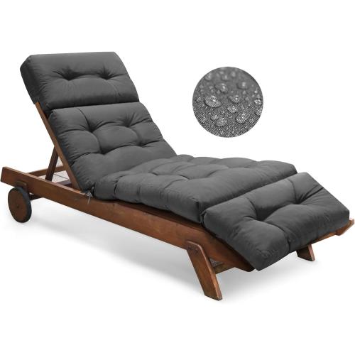 Outdoor Chaise Lounge Chair Cushion Waterproof 74.4 x 22 x 4.7 Inches Memory Foam Lounge Chair Cushions Replacement for Outdoor Furniture with Ties, Thickened Pool Lounge Chair Cushions, Grey