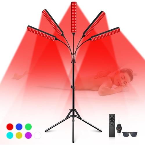 Red Light Therapy for Face Body, 5 Heads Red Infrared Light Therapy Device, 7Colors Full Body Red Light Therapy Devices, 660nm and 850nm Near Infrared for Face,Muscle,Body,Skin