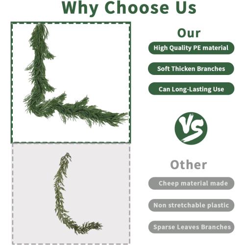 6FT Artificial Norfolk Pine Garlands for Christmas Decorations,Real Touch 2 PCS Winter Faux Greenery Garlands for Mantel Table Stair Fireplace Wall Holiday Indoor Outdoor Decor