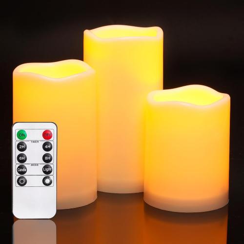 Homemory Outdoor Waterproof Flameless LED Candles with Remote Timer, 3 Pack | D3xH456, battery operated flickering LED pillar c, les, porch, patio, garden, lanterns, fall , Halloween outdoor decor