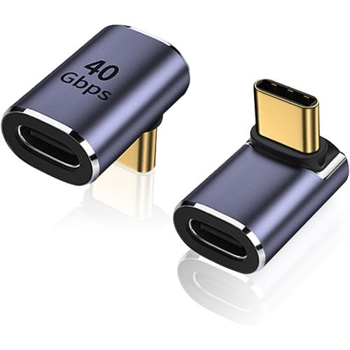 AreMe 90 Degree USB-C Male to Female Adapter 2 Pack, Metallic Purple | Right Angle 100W Type-C Adapter Extender for Steam Deck, ROG Ally, Switch, Laptop, Tablet and Phone