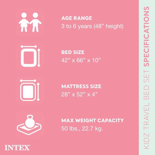 Intex Kids Travel Air Mattress Inflatable Bed Set with Raised Sides, Hand Pump, and Carrying Bag for Camping Trips and Sleepovers, (2 Pack)