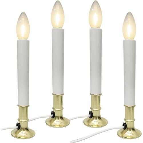 4 Pack Electric Window Candles with Sensor Dusk to Dawn,Christmas Window Candles Gold Plated Base,9 Inch Candle Lights with 0.6W LED E12 Bulbs for Indoor Christmas Decor