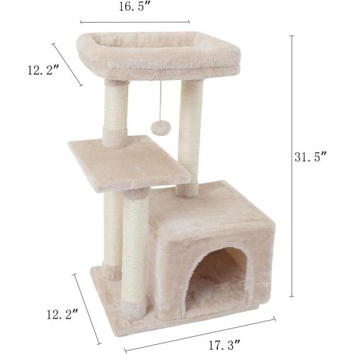 Beige FISH&NAP Cute Cat Tree Kitten Cat Tower for Indoor Cat Condo Sisal Scratching Posts with Jump Platform Cat Furniture Activity Center Play House Beige