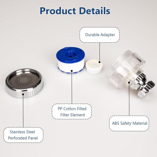 7Pcs Sink Water Filter with Filter Elements Set, Universal Sink Faucet Filter 360°Rotating, Sink Faucet Filter Removes Fluoride Hard Water, Tap Water Filter for Home Kitchen Sink