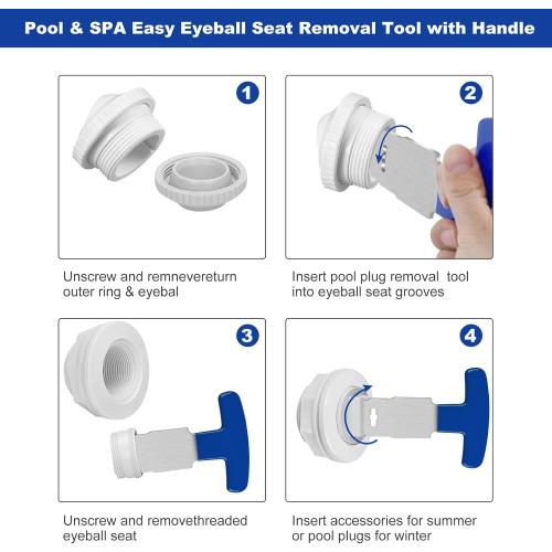 Pool Plug Removal Tool with Handle Grip, Upgraded Metal Eyeball Seat Removal Tool for Above& Inground Pool Spa Return Jet Plug Nozzles Inlet Fittings, Compatible with SP1419A-SP1419E Hayward (Blue)