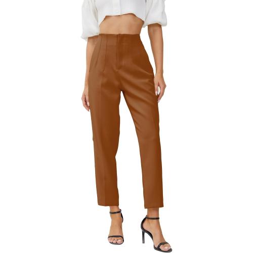 Women's High Waisted Business Trousers Straight Leg Pleated Office Slacks Pants