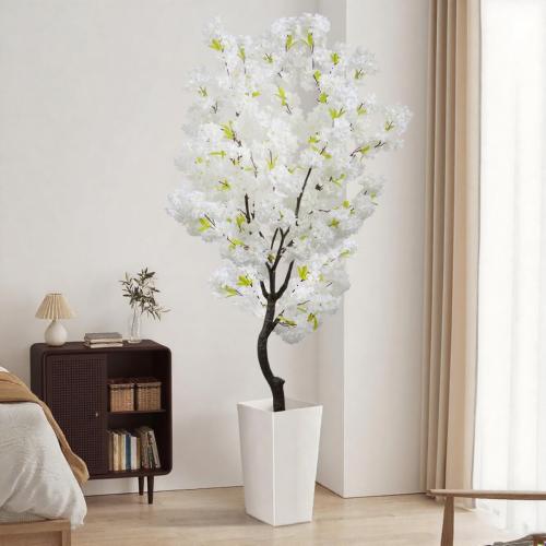White Faux Cherry Blossoms Tree Artificial Cherry Blossom Tree Bedroom Trees for Home Decor 6FT
