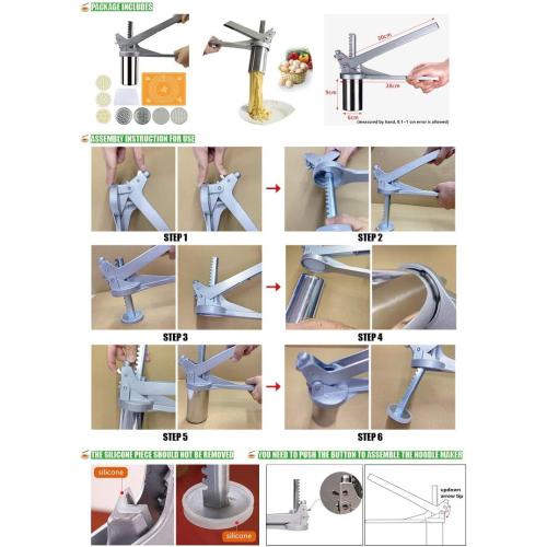 Noodle Maker, FantasyDay Heavy Duty Stainless Steel Manual Pasta Maker Machine Kitchen Tool -Professional Fresh Pasta Machine Lasagne Spaghetti Tagliatelle Ravioli Maker with 7 Cut Press Blade Setting