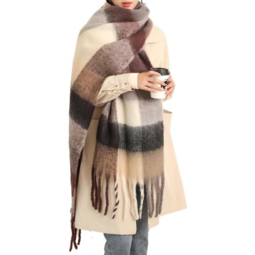 MININAI Chunky Winter Scarfs for Women Cold Weather Warm Knit Thick Plaid Scarf Long Large Oversized Checked Scarves