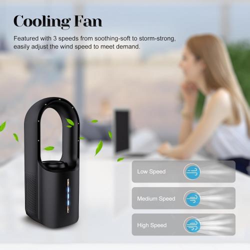 Size 11.8 Color Black Bladeless Desk Fan, 11.8 Inch Office Fan Small Quiet, Desktop Fans with 3 Wind Speed, LED Light, Silent Desk Fan Ideal for Bedroom, Office, Living Room(No Battery)