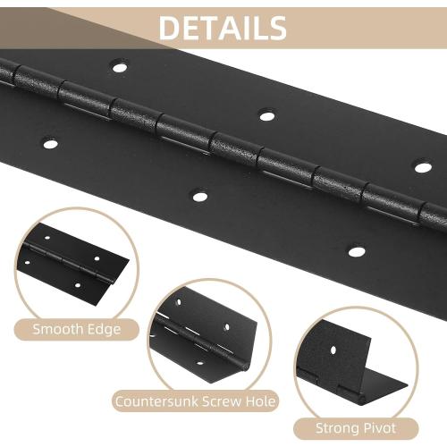 2 Pack Heavy Duty Piano Hinges, 36 Inch x 3 Inch Open Width Stainless Steel Piano Hinge 0.06 Thick Black Continuous & Piano Hinges with Screws for Wood Furniture, Door, Wooden Box