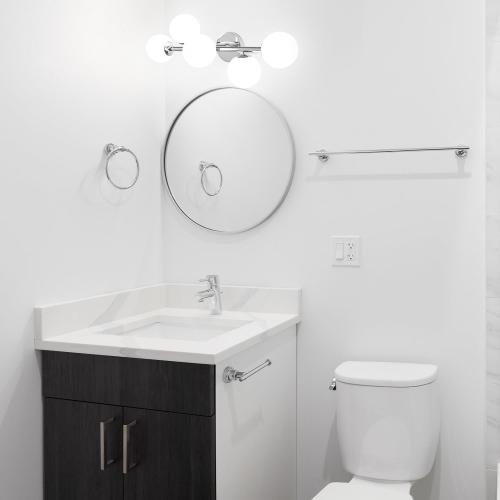 Bathroom Vanity Lights, Mid Century Modern 5-Light Bathroom Light Fixtures, Chrome Bathroom Lights Ceiling Light, Wall Sconces Wall Mount Light Fixtures with Milk Globe Glass, Chrome Finish, G9 Base